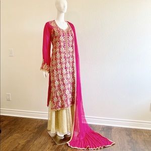 Pink and Gold 3 Piece Sharara Set ~ Indian Pakistani